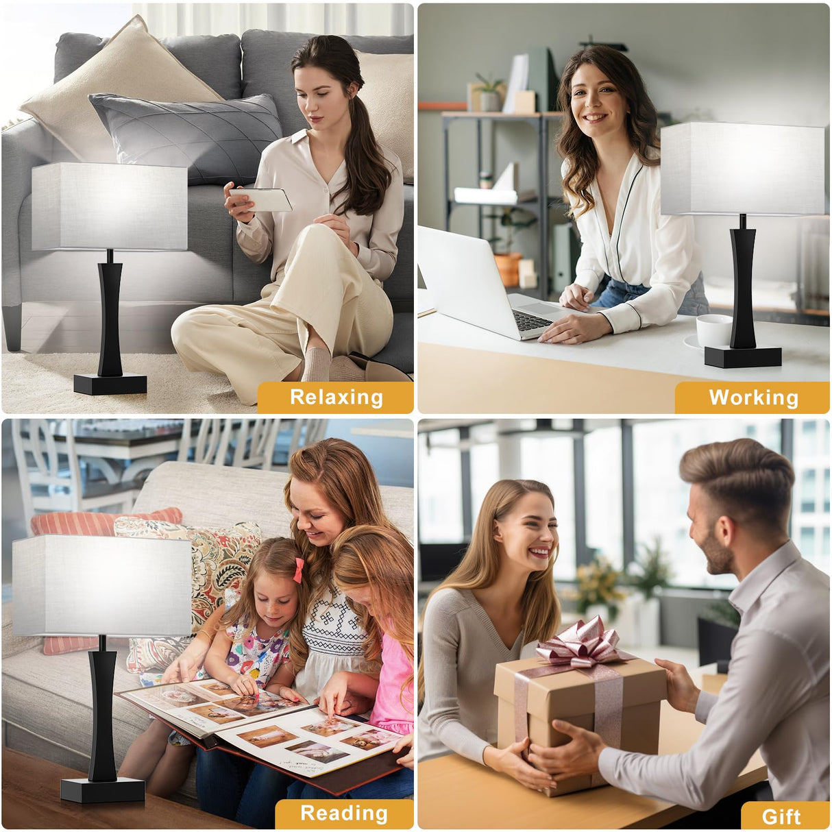 Bedside Lamps for Night Stands - 3 Way Dimmable Table Lamp for Bedroom with USB C+A Ports,Modern Bedside Lamps Set of 2, Touch Lamps for Nightstand Living Room Side Table End Tables(Bulbs Included) Seealle