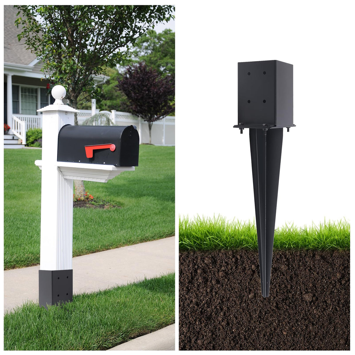 POSTYBAY 3 Pcs 4"x4" Fence Post Anchor Ground Spike 22"(Internal 3.6"x3.6"), Fence Stakes Post Base with Black Powder-Coated for Deck,Fence,Porch,Railing,Mailbox POSTYBAY