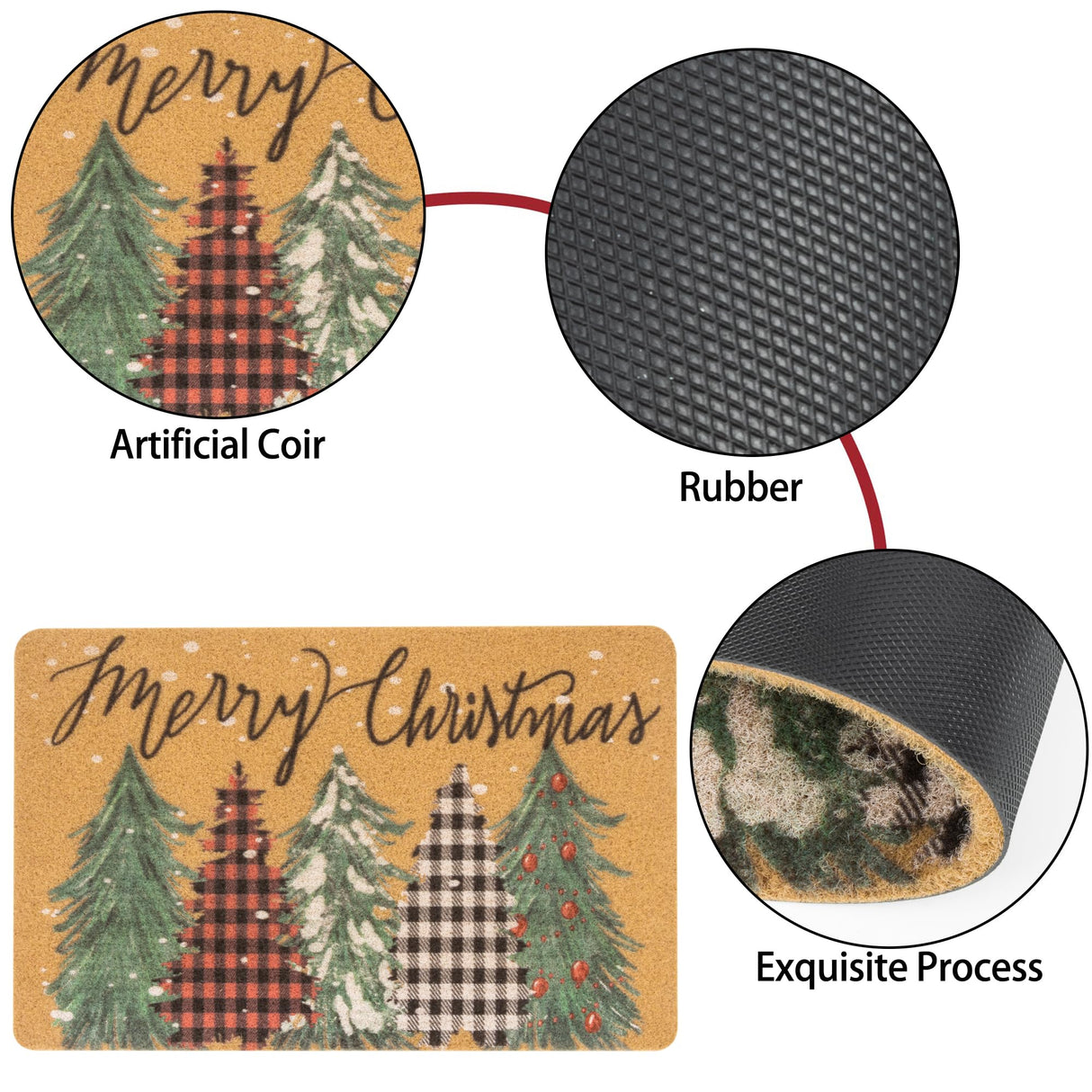 Mealah Christmas-Welcome-Doormat for Outdoor-Entrance - Non-Slip-Coir-Winter-Welcome-Door-Mat Xmas Trees Front-Door-Mat 17 x 29 Inch Mealah