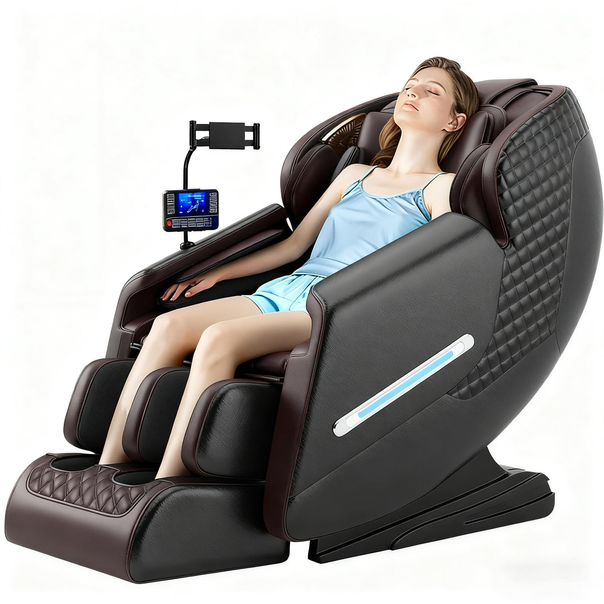 Jewaytec Massage Chair Full Body, 4D Zero Gravity SL-Track Knead Shiatsu Massage Recliner Chair with Airbags, Touchable Screen, Heating, Foot Rollers, Bluetooth, Home or Office (Black & Brown) Jewaytec