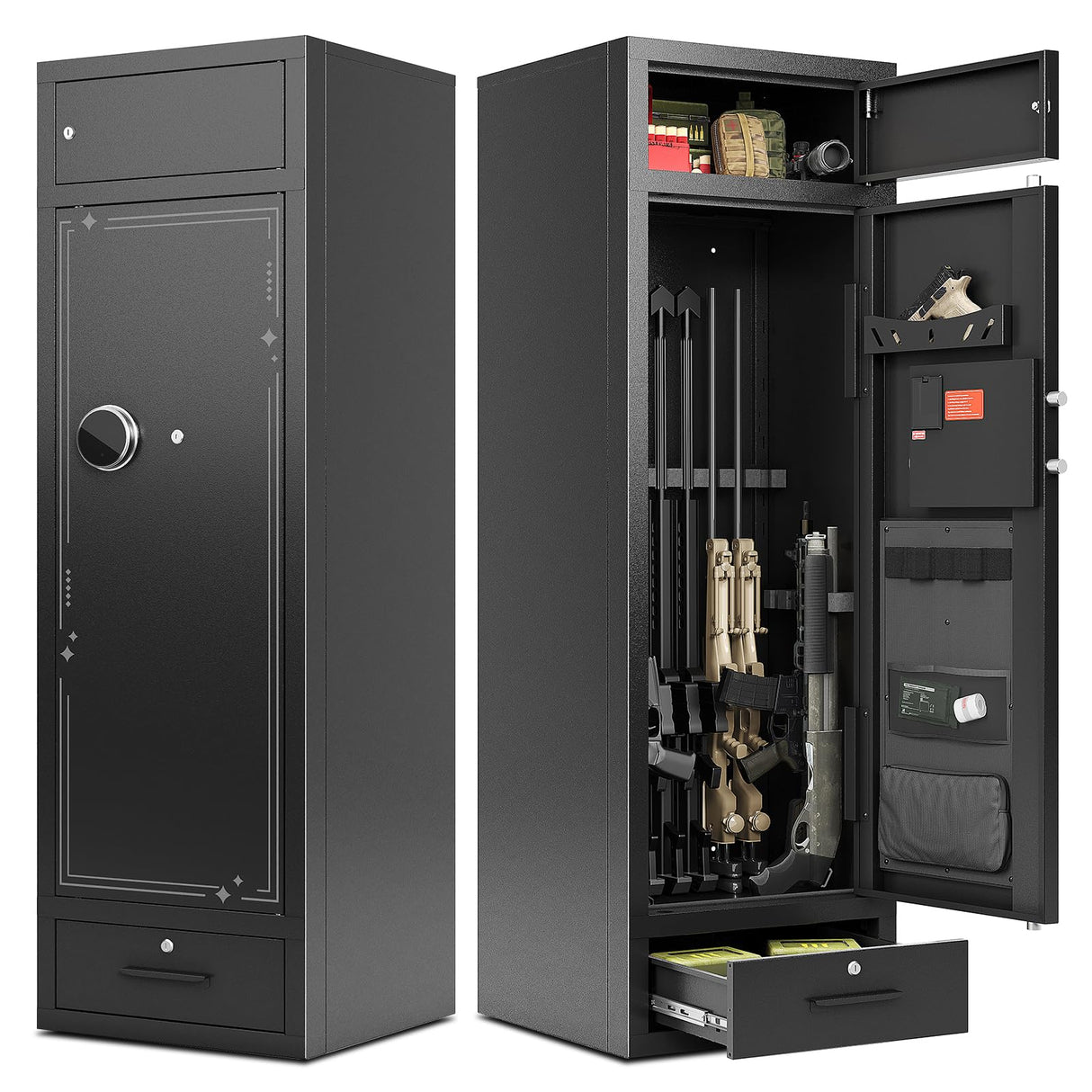 KAER 8-10 Gun Safe Rifle Safe,High Capacity Gun Cabinet for Home Rifle and Pistols,Heavy Duty Anti-Theft Long Gun Safes for Shotguns with Handgun Rack,Drawer,Magnetic Lamp (Unassembled) KAER