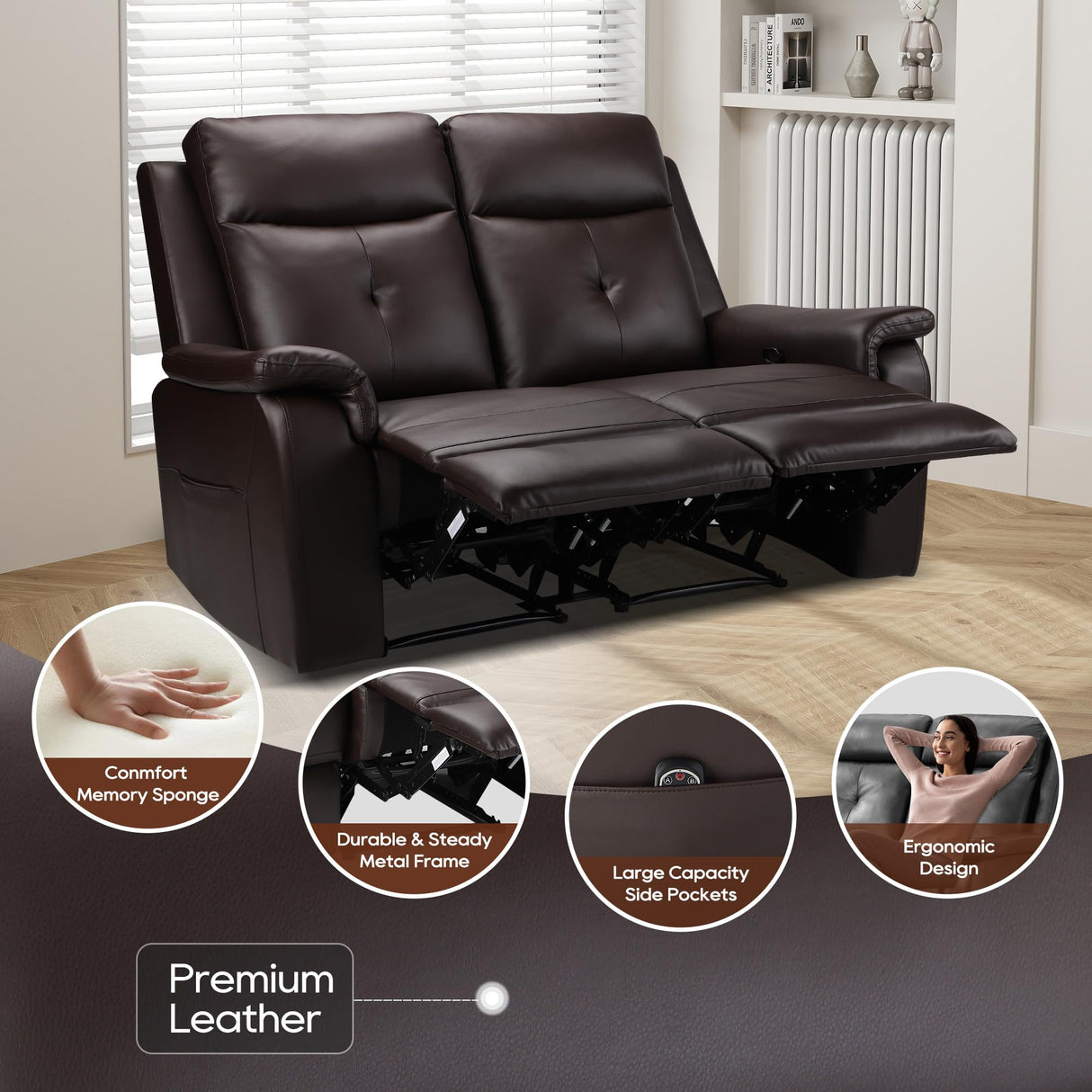 GUEAPY Loveseat Recliner Sofa with Heat and Massage – Manual Double Reclining 2-Seater Couch with Infinite Positions, Ergonomic Padded Seat, Side Pockets, for Living Room, Bedroom, Home Theater GUEAPY