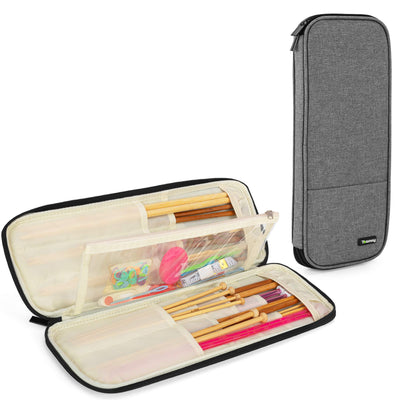 Teamoy Knitting Needles Case (Up to 14''), Travel Organizer Storage Bag for Knitting Needles, Tunisian Crochet Hooks and Accessories, Gray