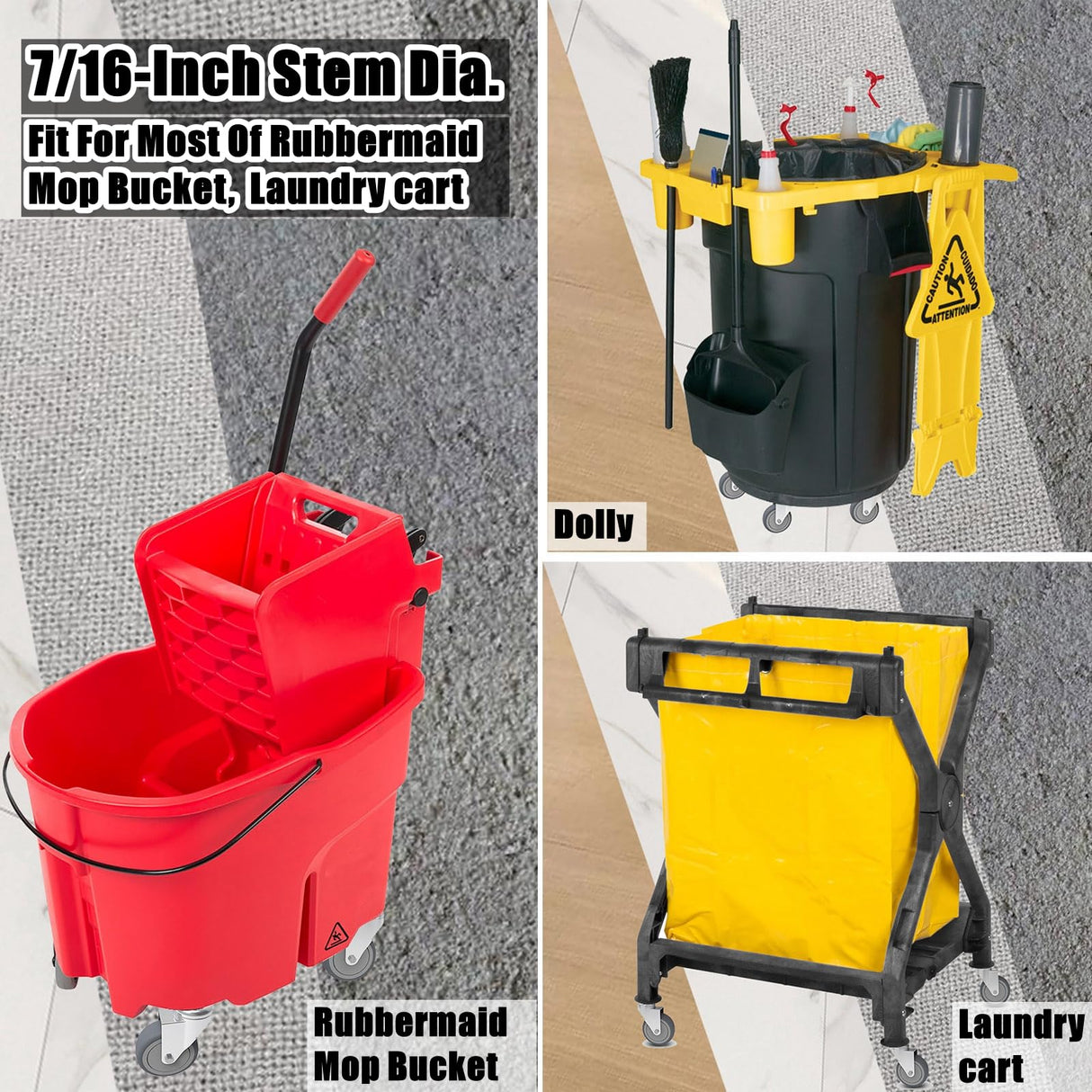 RILIDRI 4-Inch Swivel Stem Caster, 7/16-Inch Stem Diameter Rubber Wheel, Heavy Duty TPR Replacement Wheels for Rubbermaid Mop Bucket Cart Grill Casters - 4 Pack RILIDRI