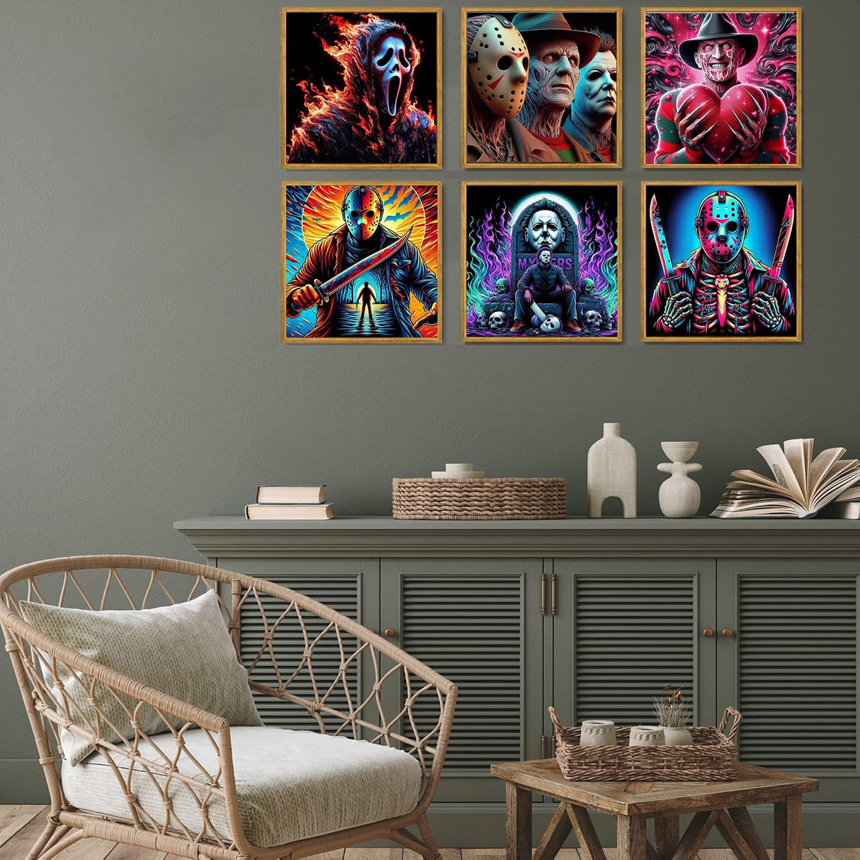 DAZZLEDOTS Diamond Art Kits for Adults, 6 Pack Horor Movies Diamond Painting Kits for Beginner Halloween DIY 5D Full Drill Diamond Dots Crafts for Home Wall Decor Gifts 12x12 Inch DAZZLEDOTS