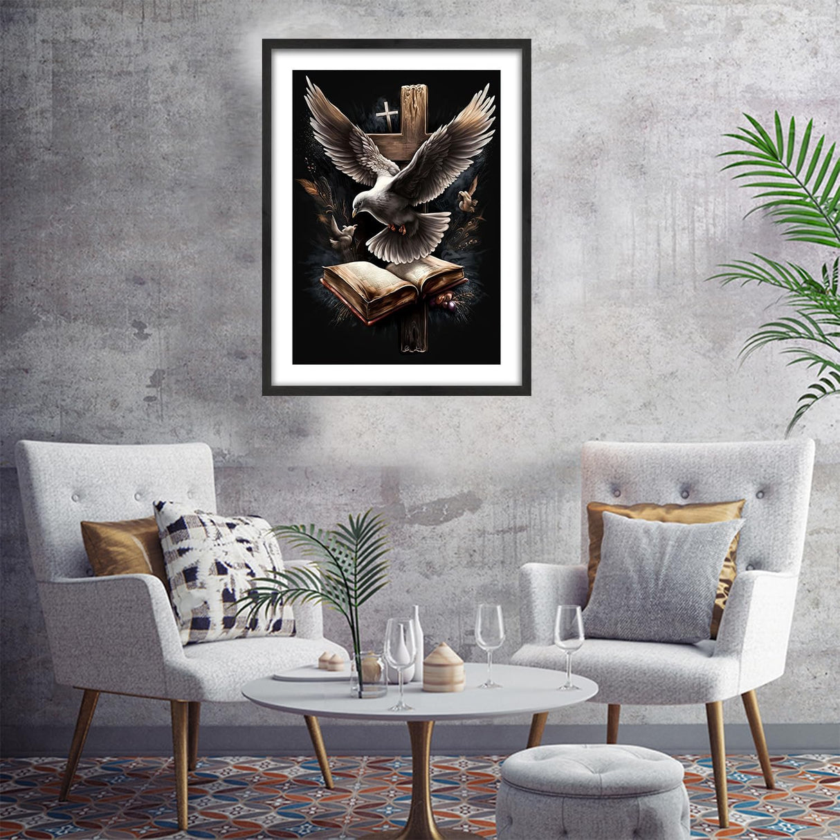 NWQZBYHT Religious Cross 5D Diamond Painting Kits for Adults,Bird Diamond Art Kits for Adults,DIY Round Full Drill Gem Art Kits for Beginner,Diamond Dots Picture Crafts Home Wall Decor 12x16 Inch NWQZBYHT