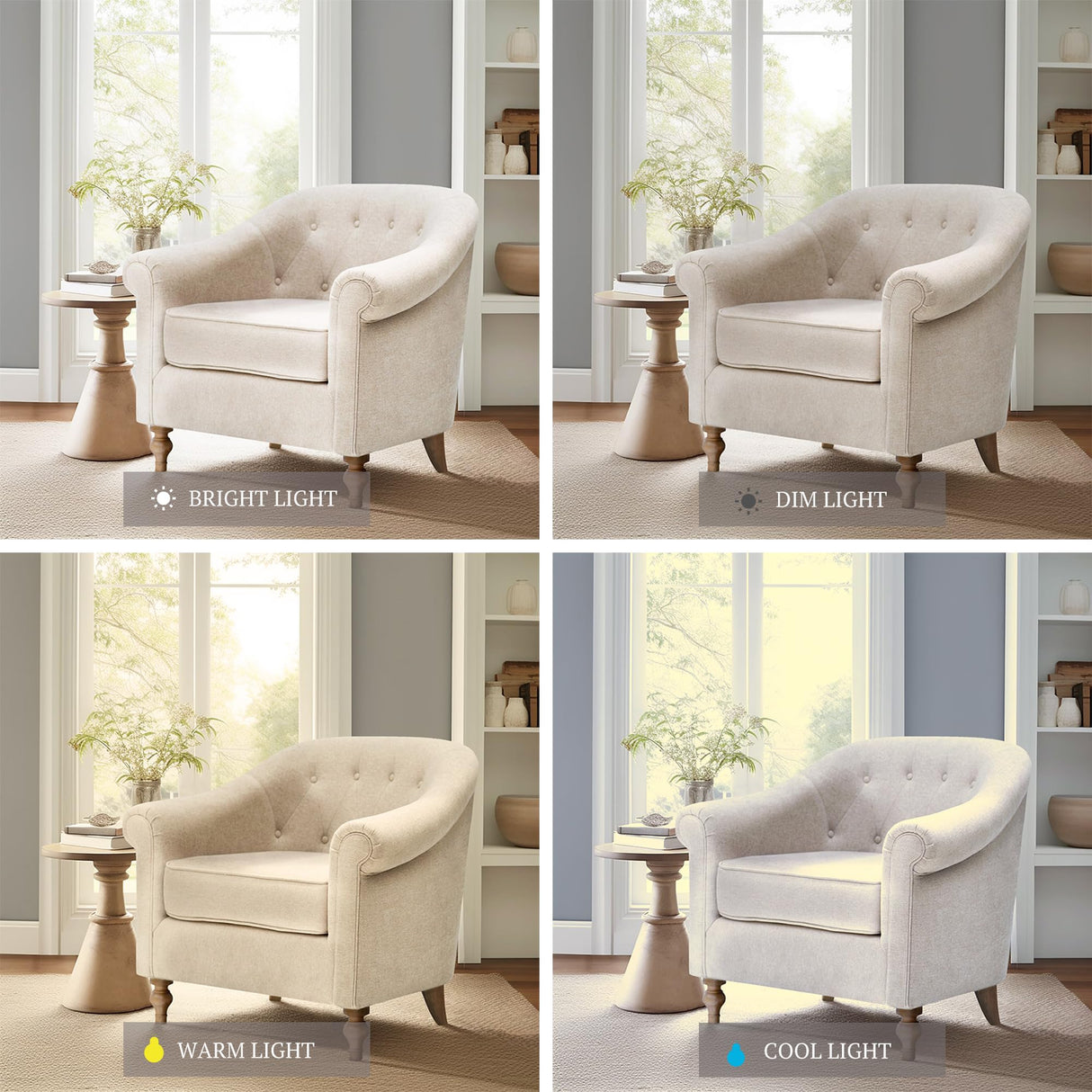 Martha Stewart Fayette Accent Chair for Living Room Bedford Collection, Tufted Back, Traditional Rolled Arms, 6" Thick Removable Cushion, Modern Farmhouse Furniture Bedroom Chair, 35" Wide Cream Martha Stewart