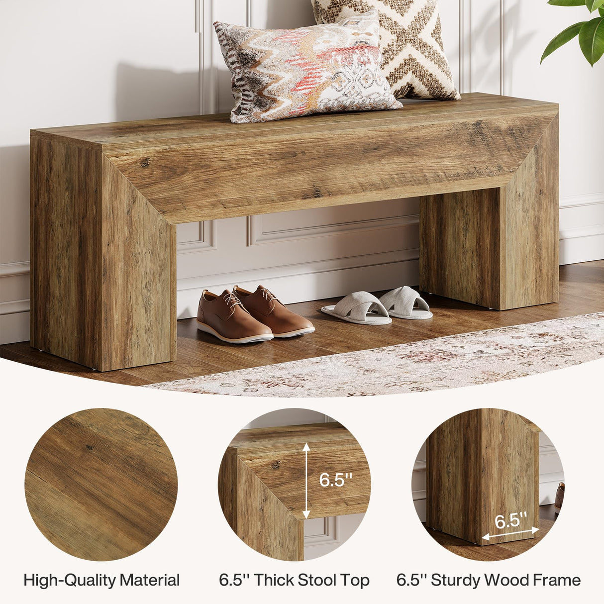 Tribesigns 47'' Wooden Entryway Bench, Farmhouse Entry Bench Seat, Indoor End of Bed Bench with Storage Capability for Living Room, Bedroom, Hallway, Easy Assembly, Oak Brown Tribesigns