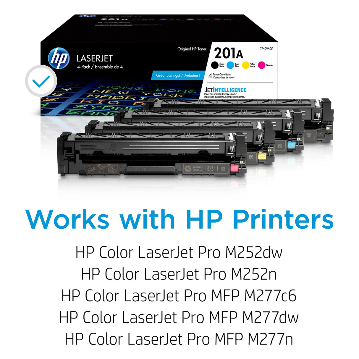 HP 201A Black, Cyan, Magenta, Yellow Toner Cartridges (4-pack) | Works with HP Color LaserJet Pro M252, HP Color LaserJet Pro MFP M277 Series | CF400AQ1 HP