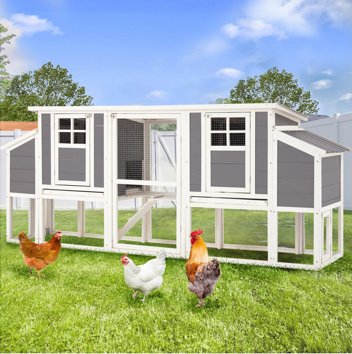 AECOJOY 98'' Extra Large Chicken Coop with Run, Wood Chicken House for 6-8 Chickens with 4 Nesting Boxes & Pull-Out Tray, Outdoor Hen Fence Poultry Pet Cage for Backyard AECOJOY