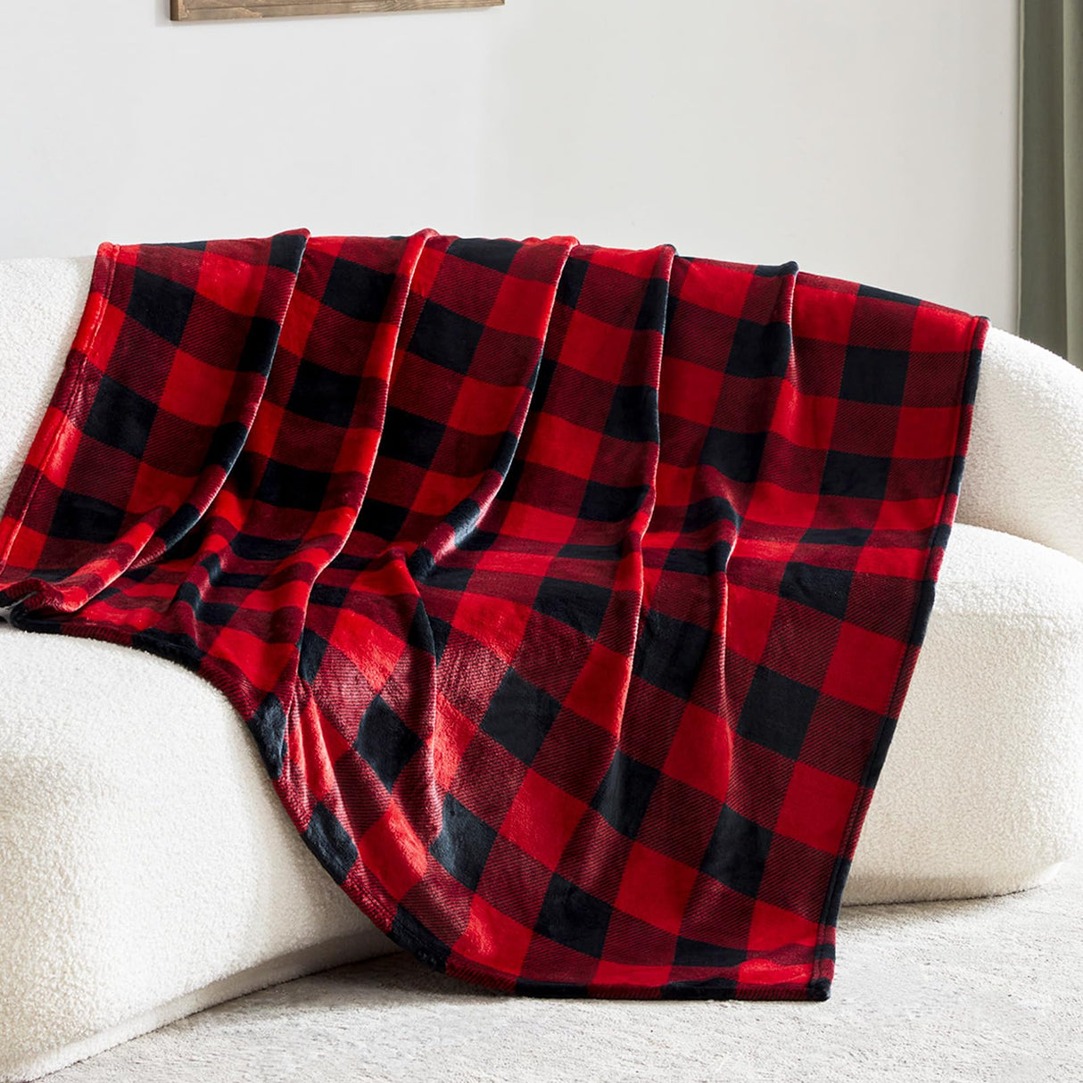 Touchat Fleece Throw Blankets, Buffalo Plaid Throw Blanket for Couch Sofa Bed, Soft Warm Fuzzy Cozy Plush Checkered Blanket, Lightweight Farmhouse Decor(Red and Black Plaid, 50“ x60”) Touchat