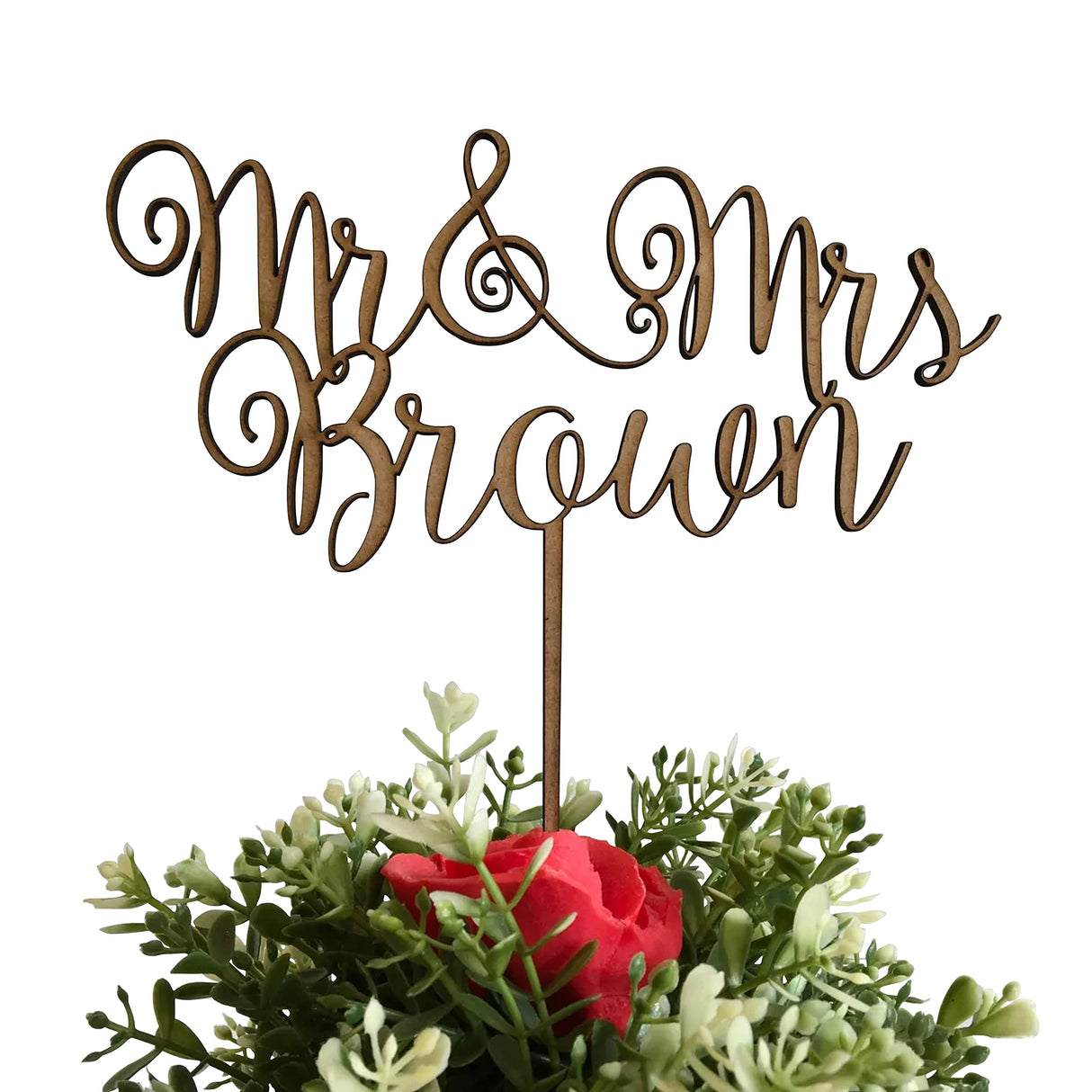 Mr and Mrs Wedding Cake Topper, Custom Rustic Decoration, Personalized Calligraphy Wooden Cupcake with Your Last Name, Customized Topper, Bride & FranJohnsonHouse