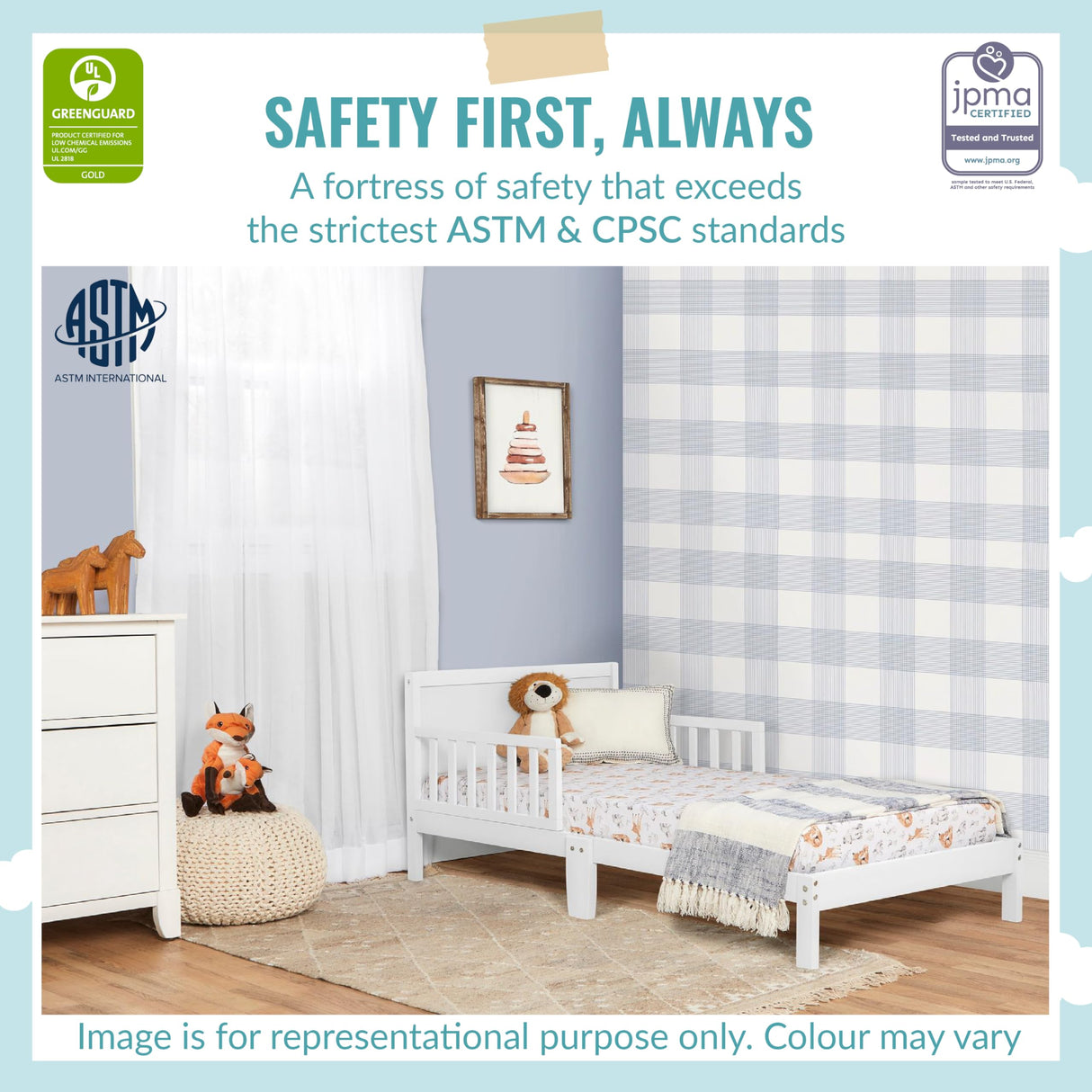 Dream On Me 648-VOAK Brookside Toddler Bed, 53x29x28 Inch (Pack of 1), Vintage White Oak Dream On Me