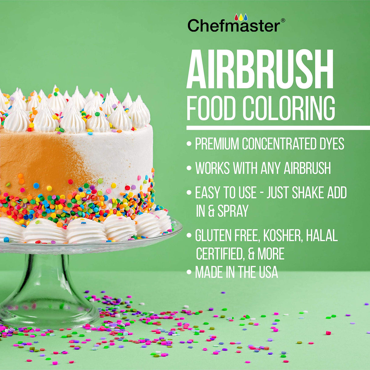U.S. Cake Supply Airbrush Cake Color Set - The 12 Most Popular Colors in 0.64 fl. oz. (19ml) Bottles Made in the USA U.S. Cake Supply