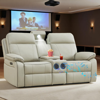 Power Reclining Loveseat with Bluetooth Speakers and Led, Power Outlet & USB/Type-C Ports, Hidden Storage, Adjustable Headrests, Wall Hugger Leather Home Theater Recliner Sofa for Living Room RV