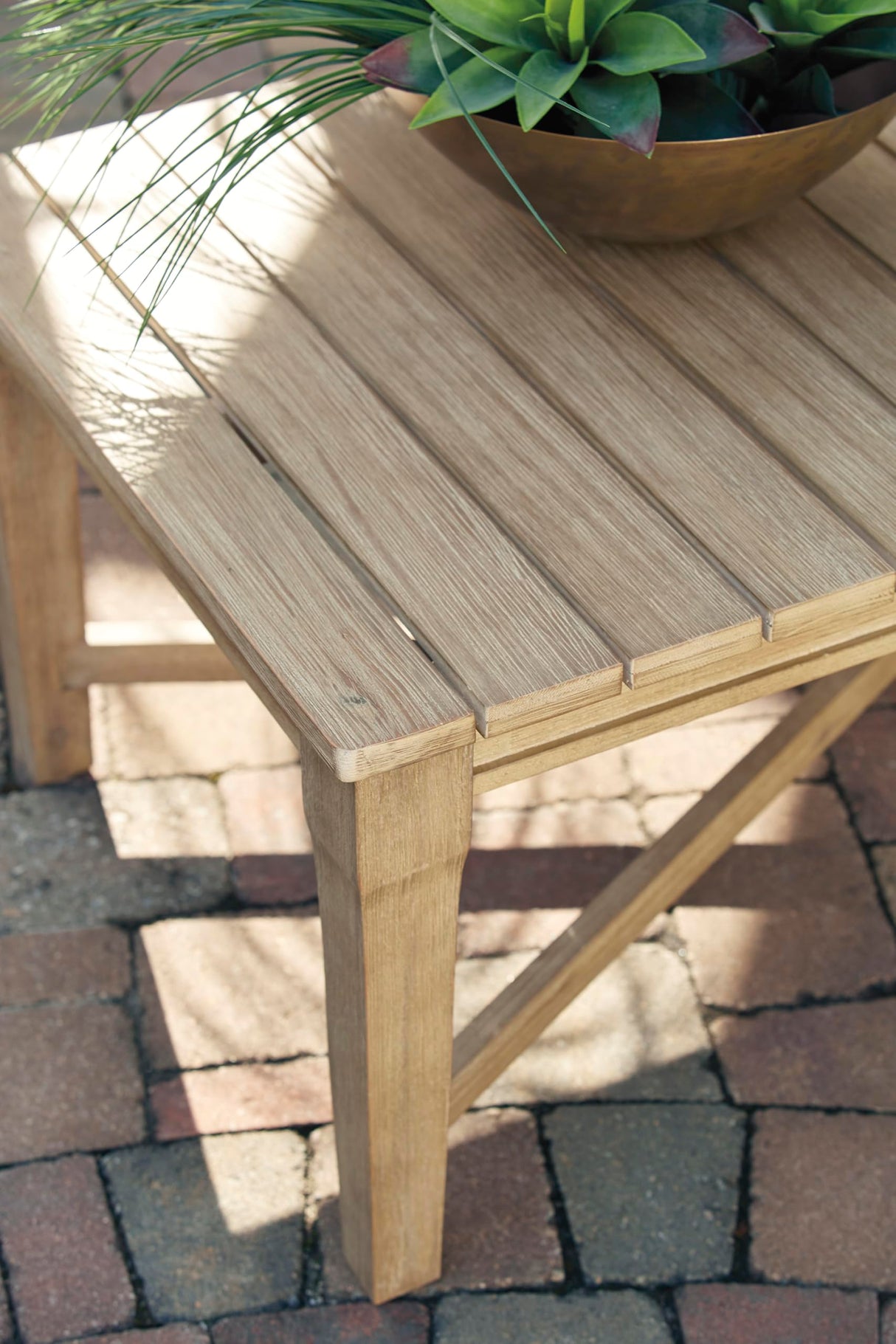 Signature Design by Ashley Outdoor Eucalyptus Carter Hall Patio Coffee Table, Beige Signature Design by Ashley