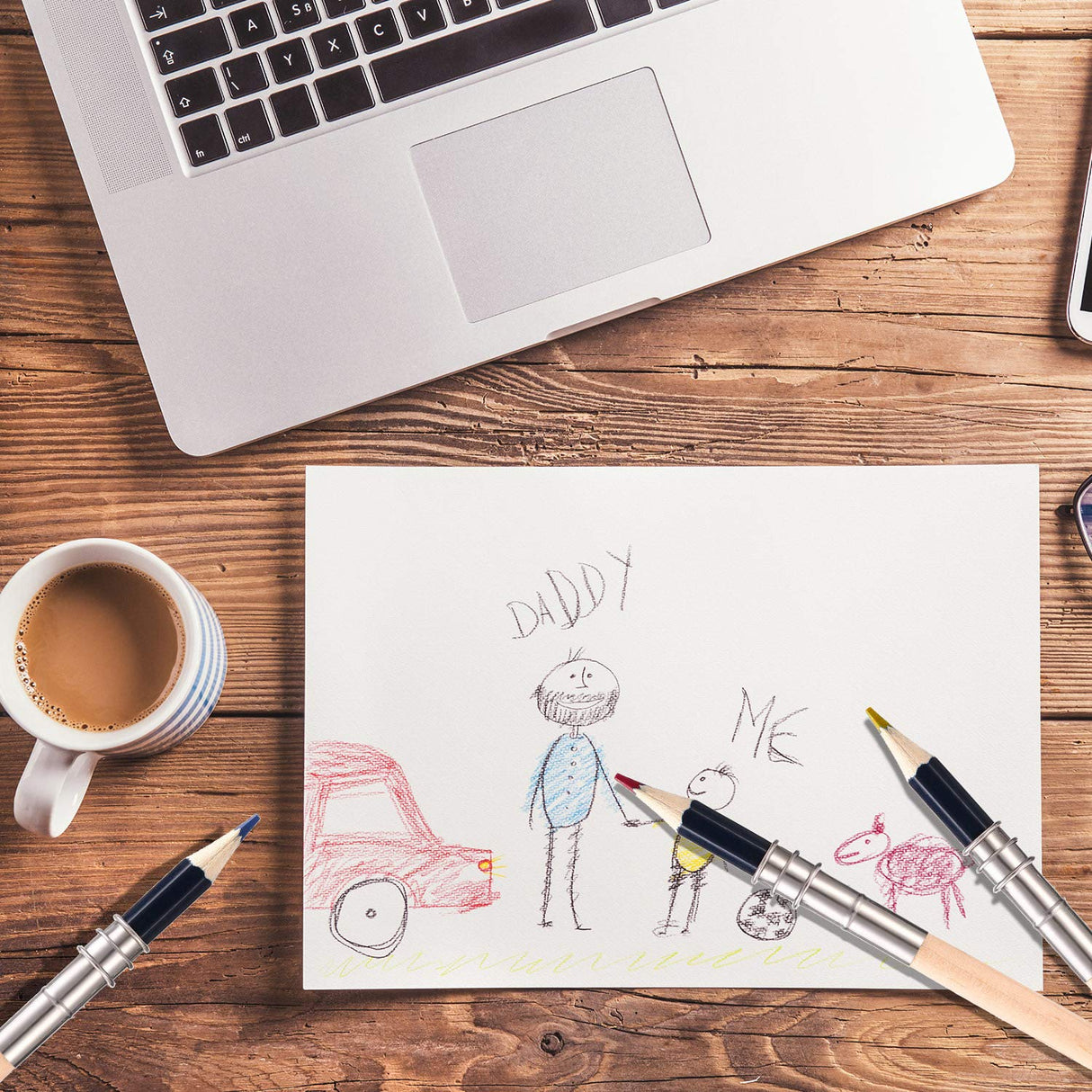 Chinco 12 Pieces Wooden Pencil Extenders Art Pencil Lengthener Crayon Extension with Aluminum Handle for School Office Supplies Chinco