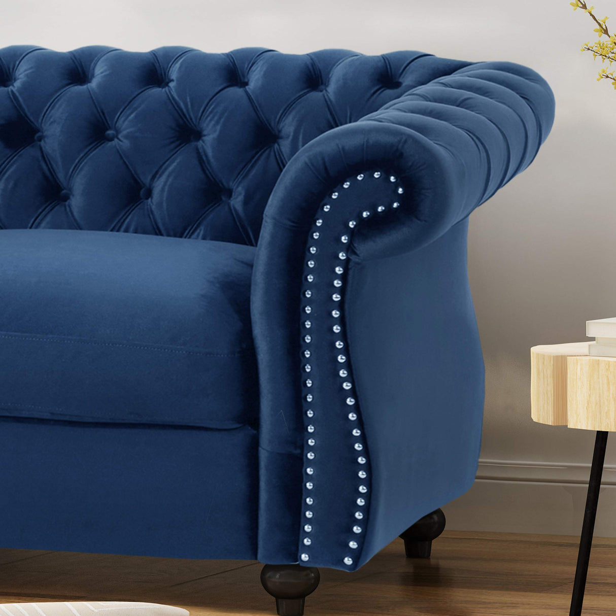 Merax 61" Retro Chesterfield Loveseat Sofa with Button Tufted and Rolled Arm, Small Comfy Cloud Couch Sofas, Love Seat for Bedroom, Office, Living Room & Apartment, Easy Assembly Furniture, Blue Merax