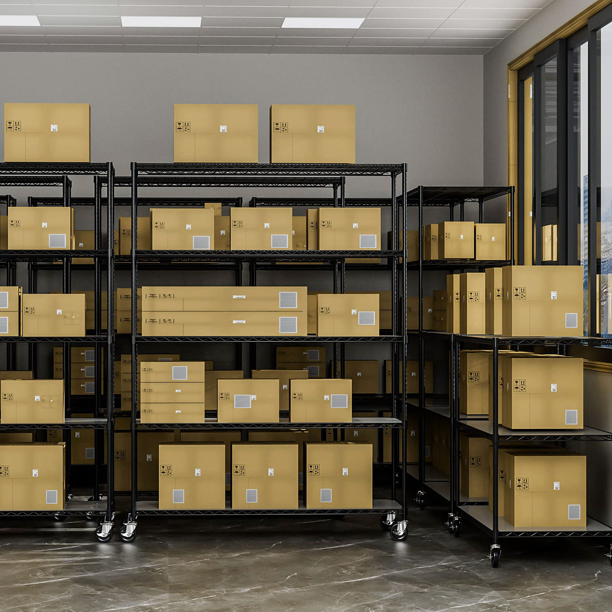 5 Tier 7500lbs Capacity NSF Metal Shelf Wire Shelving Unit, Heavy Duty Adjustable Storage Rack with Wheels & Shelf Liners for Commercial Grade Utility Steel Storage Rack, Black - 82"H x 60"L x 24"D pouseayar