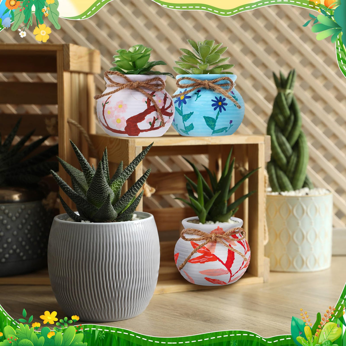 Maxdot 12 Pcs 3 Inch DIY Ceramic Succulent Planters Pots to Paint Cactus Pots Unpainted Cute Ceramic Paintable Flowerpots Pottery Painting Craft Kit for Gardening Birthday Gifts Drawing Maxdot