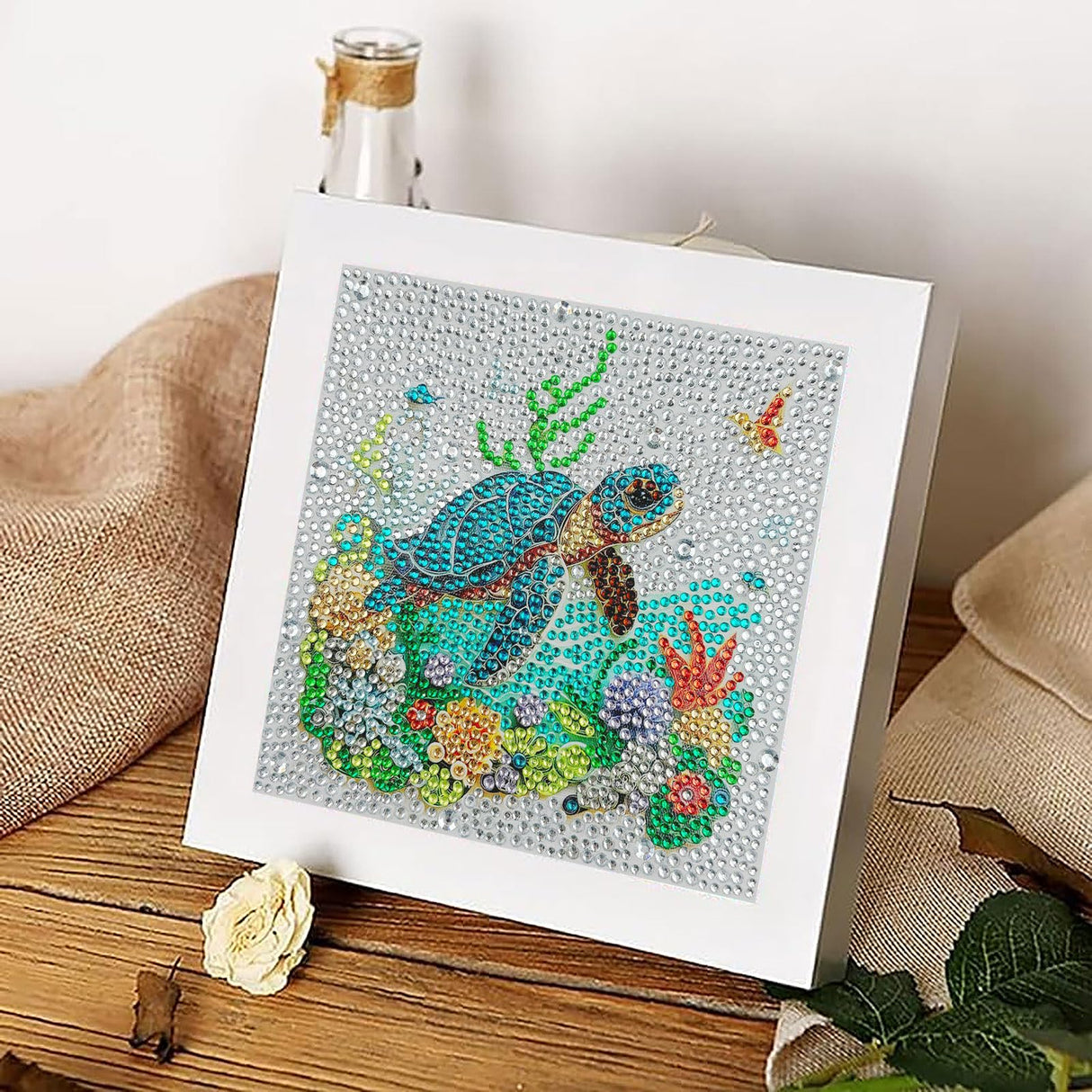 5D Sea Turtle Diamond Painting Kits for Kids Beginners with Wooden Frame,Full Round Drill Cute Turtle Diamond Art Kits for Children Girls Boys Ages 8-12,DIY Kid Big Gem Art,Home Wall Decor 6x6 Inch CHWGLFGG