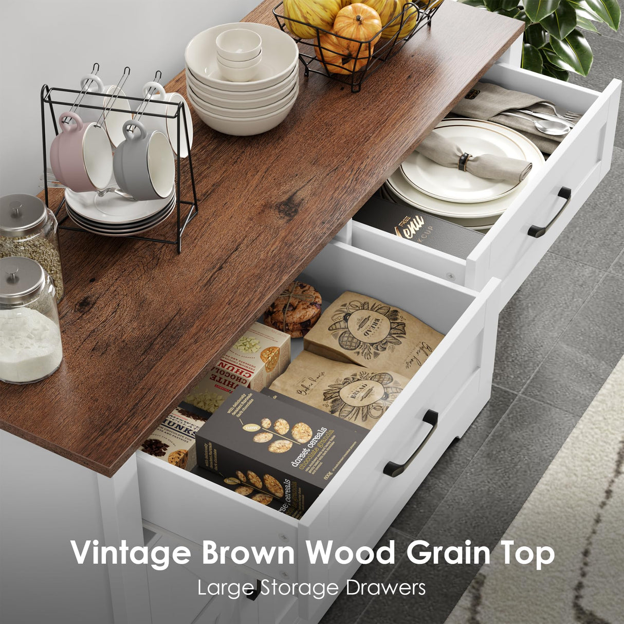 BOTLOG Farmhouse Buffet Cabinet with Storage, 47.2" Storage Cabinet with Drawers, Barn Doors, Sideboard, Bar Cabinet for Kitchen, Dining Room, Hallway, White BOTLOG