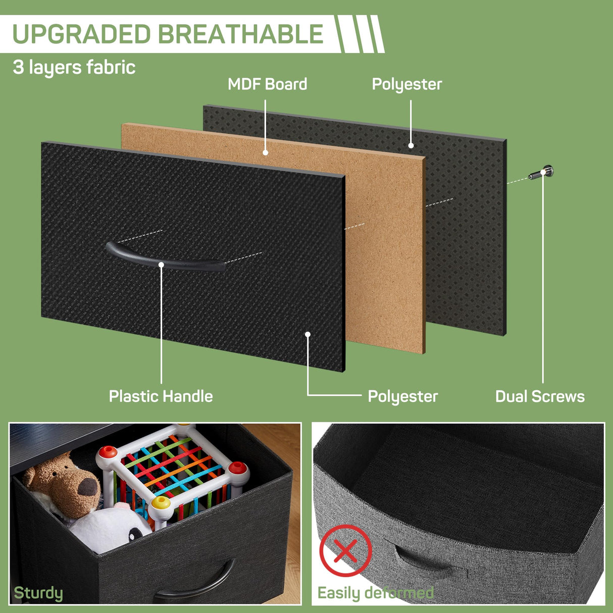 Zibbizo Dresser for Bedroom, 7 Storage Drawers, Anti-Tip Wide Fabric Closet Chests Organizer Tower Furniture, TV Stand for TV up to 45 inch with Wooden Top Metal Frame for Clothes, Living Room Zibbizo