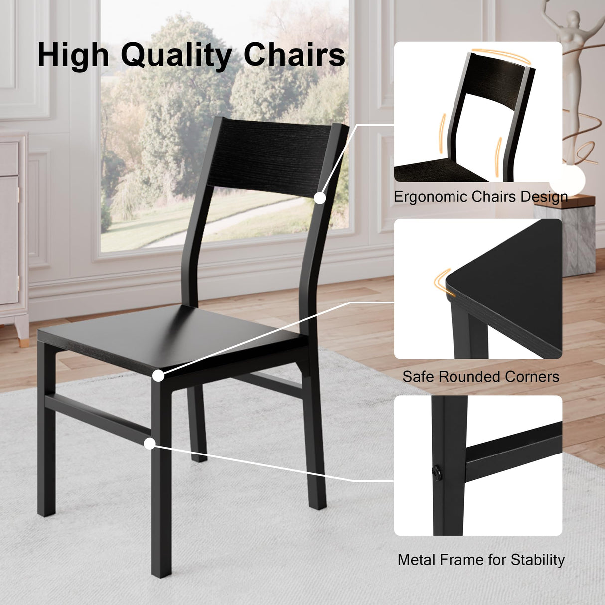 Einhomn 7-Piece Dining Room Table Set with 6 Chairs, 63" Extendable Dining Table & Chairs Set for 4-6, MDF Board & Metal Frame, for Kitchen, Dining Room, Black Einhomn