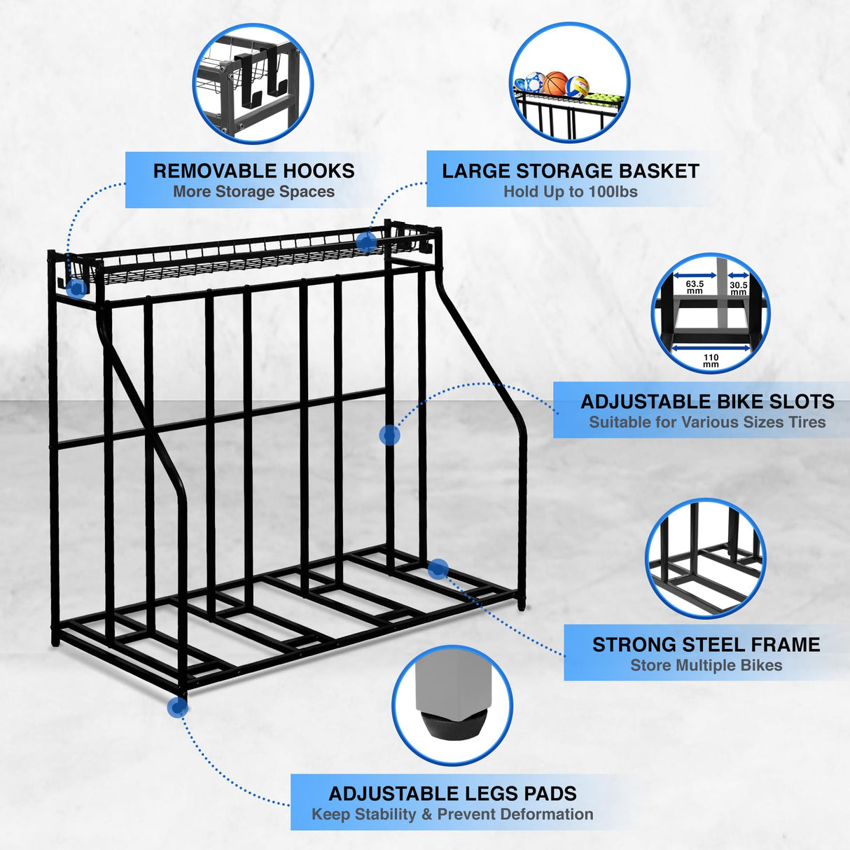 YES4ALL 4-Bike Stand, Bike Storage Rack, Bicycle Floor Rack for Garage Organizer, Indoor Sporting Gear Storage Station Yes4All
