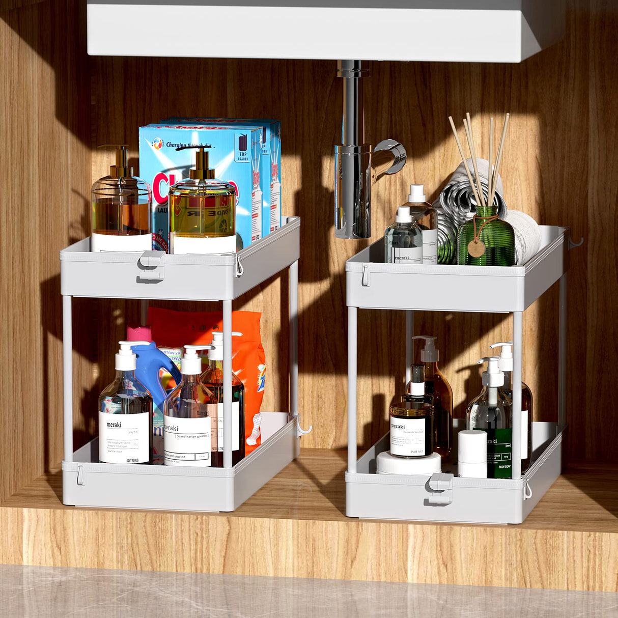 SPACEKEEPER Storage Cart, 4-Tier Mobile Shelving Unit, Bathroom Rolling Cart Utility Storage Organizer Shelf for Kitchen Living Room Bathroom Laundry Room & Dressers, Gray SPACEKEEPER