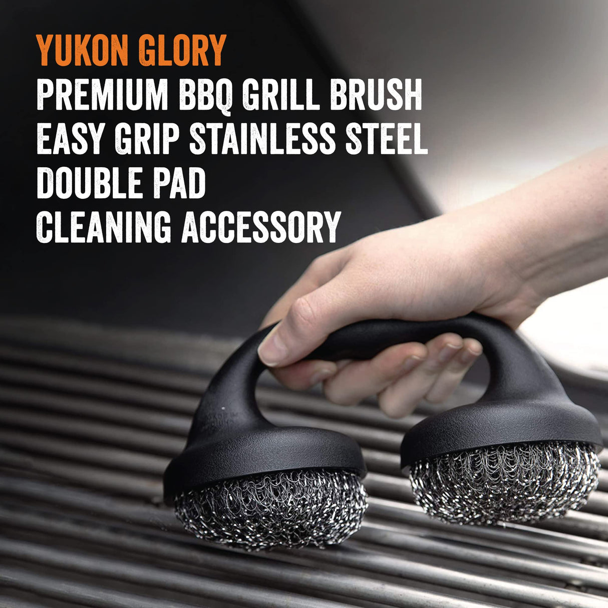 Yukon Glory™ Premium BBQ Grill Brush Easy Grip Double Pad Stainless Steel Cleaner for Gas and Charcoal Grill- Safe for Ceramic, Steel, Cast Iron Grill Grate- Grilling Gifts Yukon Glory