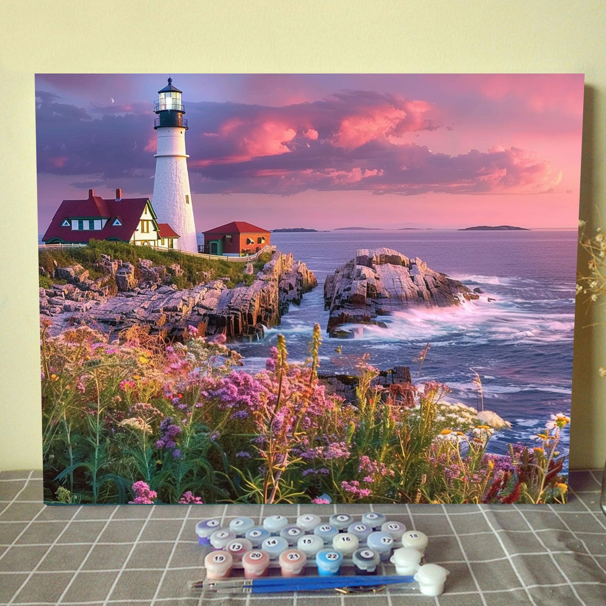 Native America Lighthouse Paint by Numbers Kits 16x20 inch Canvas Atlantic Ocean Scenery DIY Oil Painting for Kids, Adults Beginner Tropical Seascape Artwork with Brushes, Girl Boy Gift(Frameless) Tucocoo