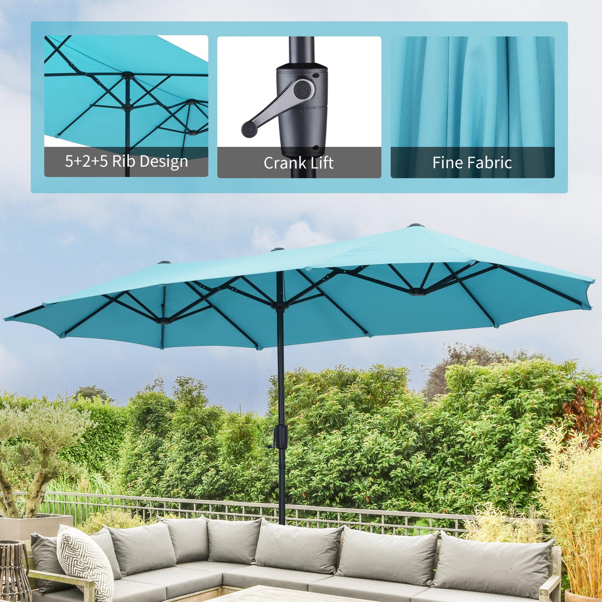 OVASTLKUY 13Ft Patio Umbrella Outdoor Double-Sided Market Extra Large Umbrella Outdoor Patio w/Easy Crank for Yard, Poolside, Deck, Blue OVASTLKUY