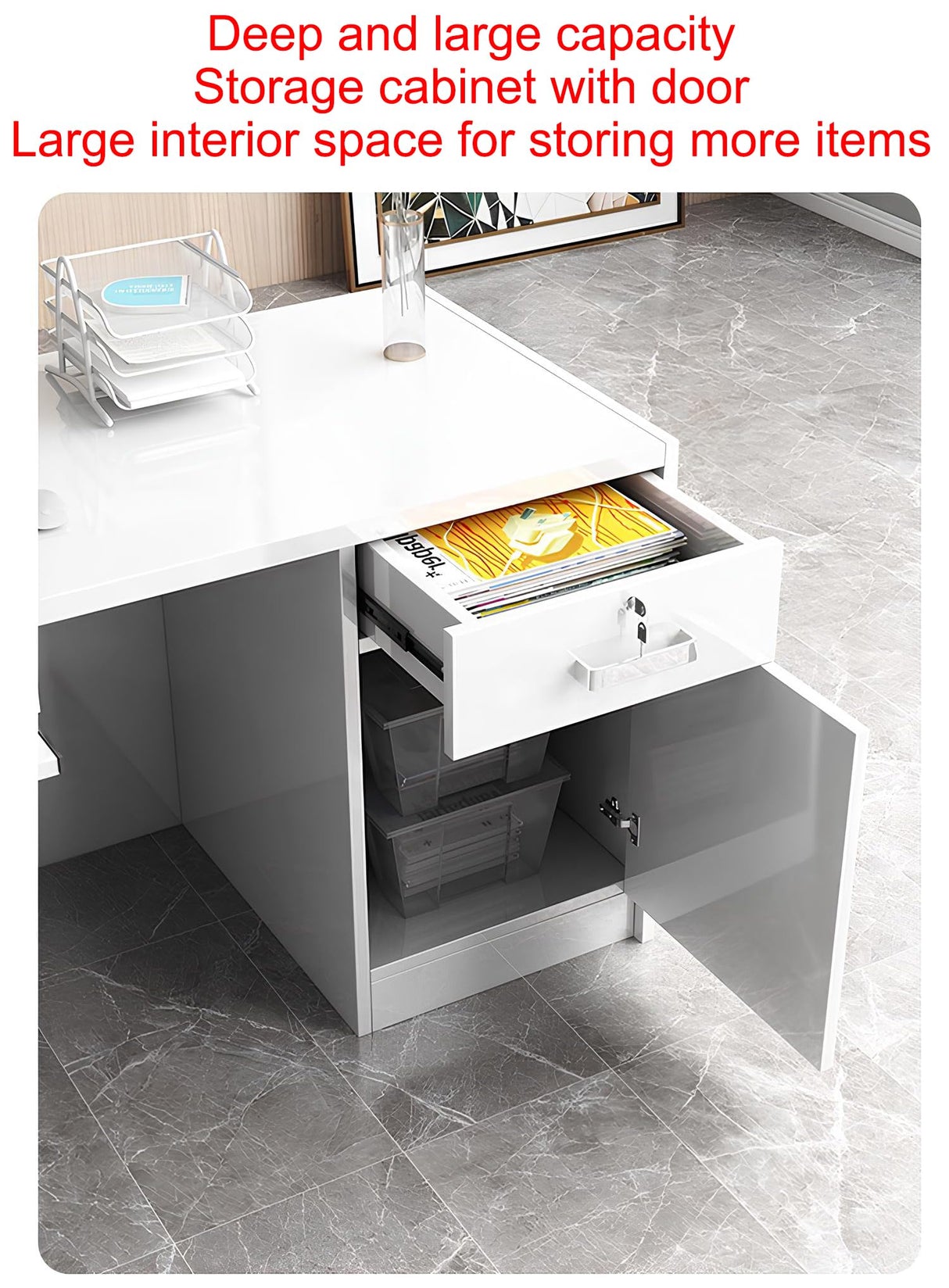 Office Reception Desk with Counter Sturdy Front Desk Reception Counter with Lockable Drawer & Light Strip Receptionist Easy to Put Together & Quick for Lobbies, Office, SOHO, Shop Generic