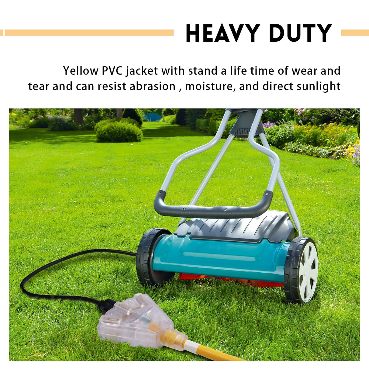 EP 50 Ft Lighted Outdoor Extension Cord with 3 Electrical Power Outlets - 14/3 SJTW Heavy Duty Yellow Extension Cable with 3 Prong Grounded Plug - Power Cord for Lawn, Garden, Appliances EP