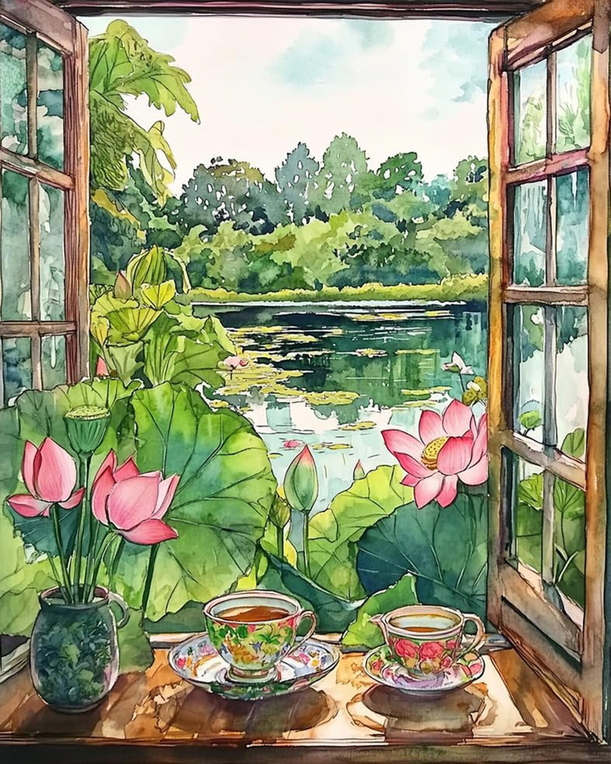 OKSGYTA Afternoon Tea Time Paint by Numbers for Adults Beginners Sunny Weather Painting by Number on Canvas Without Frame, DIY Flower Paint with Brushes Acrylic Paints for Gift Home Decor (16x20inch) OKSGYTA