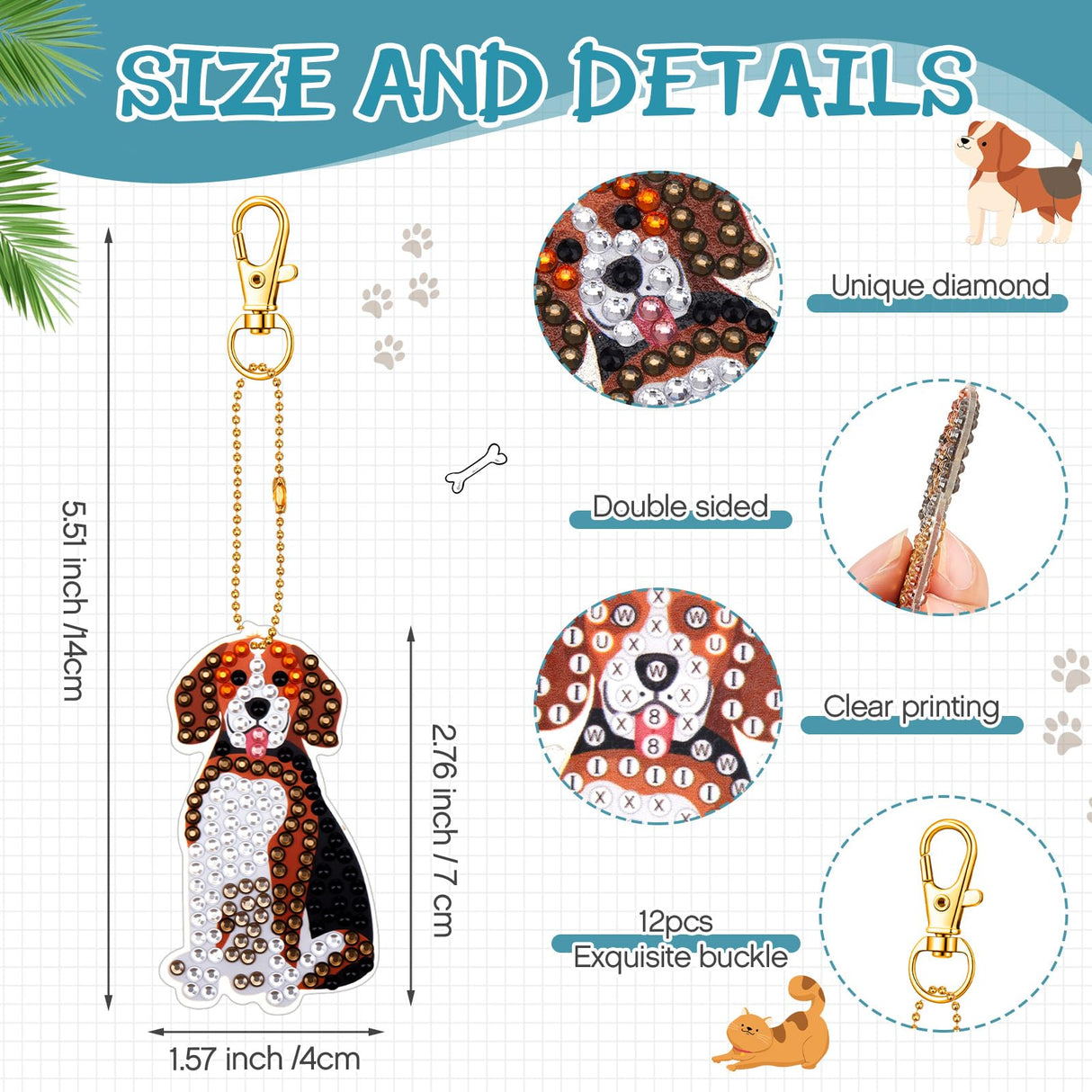 Junkin 12 Pcs Cross Diamond Painting Keychains 5d Double-Sided Painting Keychains Christmas Religious Thanksgiving Diamond Kits DIY Key Ring Pendant for Beginners Adults Crafts Ornament(Puppy) Junkin