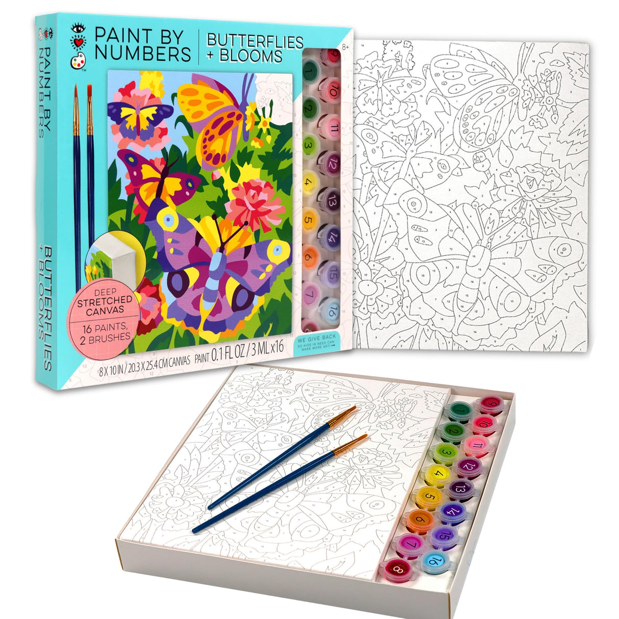 Bright Stripes Paint by Number Kit for Kids: Easy to Follow Paint by Numbers Canvas with Frame Kids Paint Kit (Paint by Numbers Butterflies + Blooms) Bright Stripes