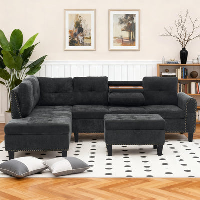 Trygoal L Shaped Couches for Living Room, Sectional Couch Living Room Furniture with Storage Ottoman, Modular Sectional Sofa with Movable Chaise for Apartment Office, Black Grey