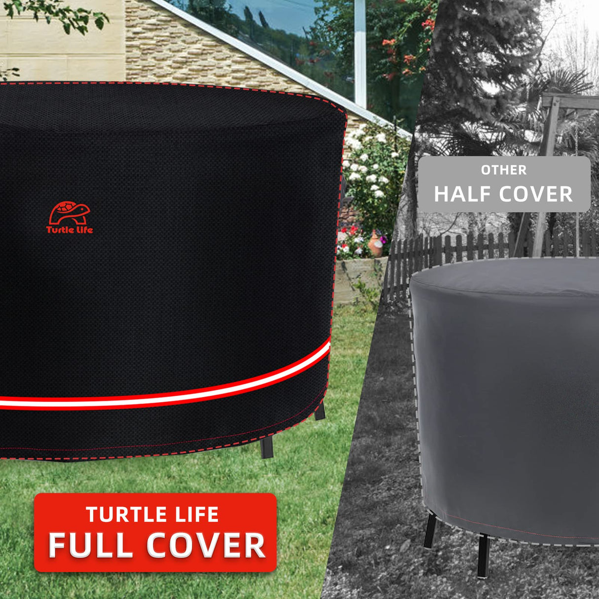 Turtle Life Patio Furniture Sets Cover, Heavry Duty Round Outdoor Dinning Table and Chairs Cover, Anti-Fading Cover for Outdoor Furniture Set, No Fading Away within 2 Years, Black, Dia 80" x 35" H Turtle Life