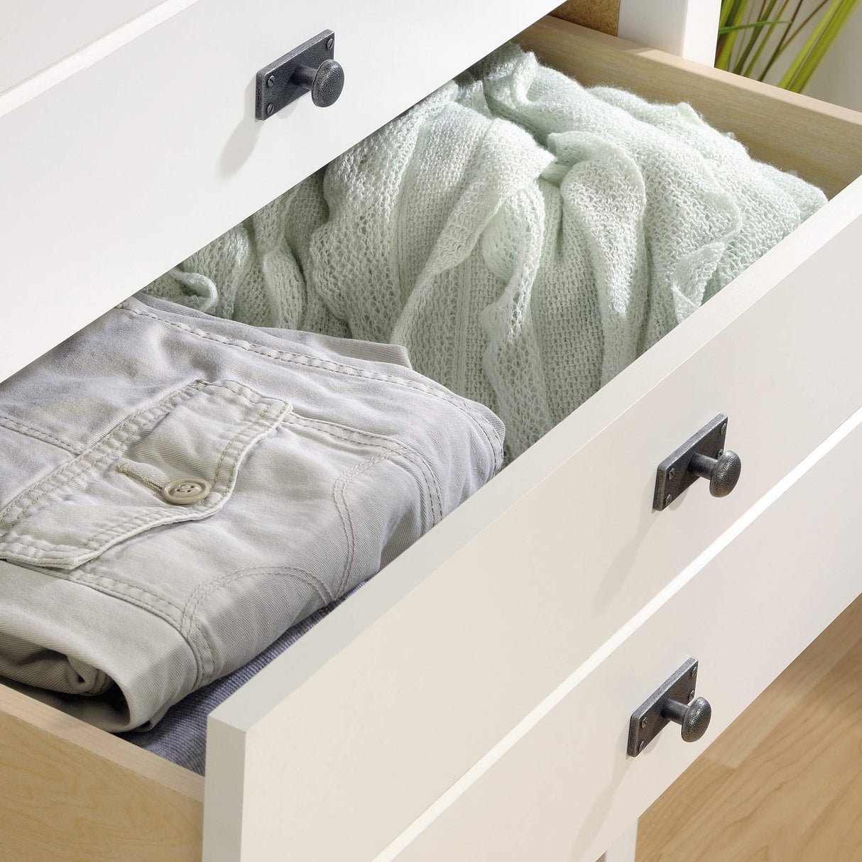 Sauder Cottage Road Dresser, L: 56.77" x W: 19.29" x H: 35.35", Soft White finish Sauder