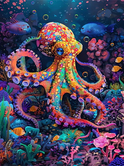 Colorful Octopus Diamond Art Kits for Adults, Animal 5D Diamond Painting for Beginners, Diamond Dot, Dimond Art Paintings Kit, Gem Painting Kit, Crafts for Adults, Home Wall Decor Gifts (12x16inch)