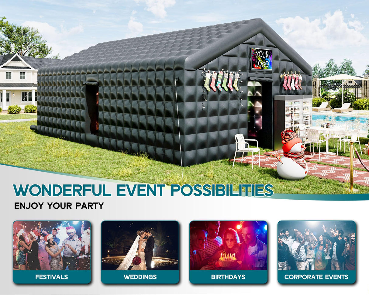 Albott 30x20x14 FT Large Black Inflatable Night Club Tent for Adults with 2 Side Doors, Inflatable Nightclub with Logo Area Gazebo Event House for Wedding Birthday Backyard Party Albott