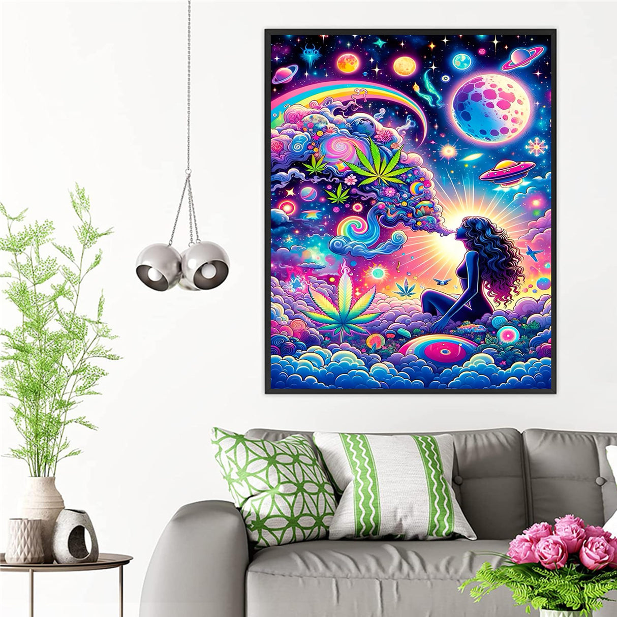 wmpikd Hippie Hippy Girl Diamond Art Painting Kits for Adults 5d DIY Trippy Cool Girl Gem Art Kit for Beginners Round Full Drill Paint with Diamonds Crafts Home Wall Decor Gifts 12x16 Inch wmpikd