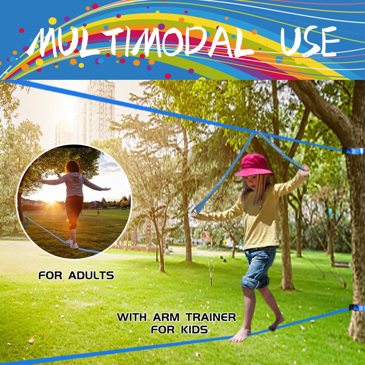 VOKSAFE 56' Weatherproof Ninja Warrior Hanging Obstacle Course Line Backyard Training Equipment Set for Kids, 12 Obstacles, Like Walking Line, Net, Swing VOKSAFE