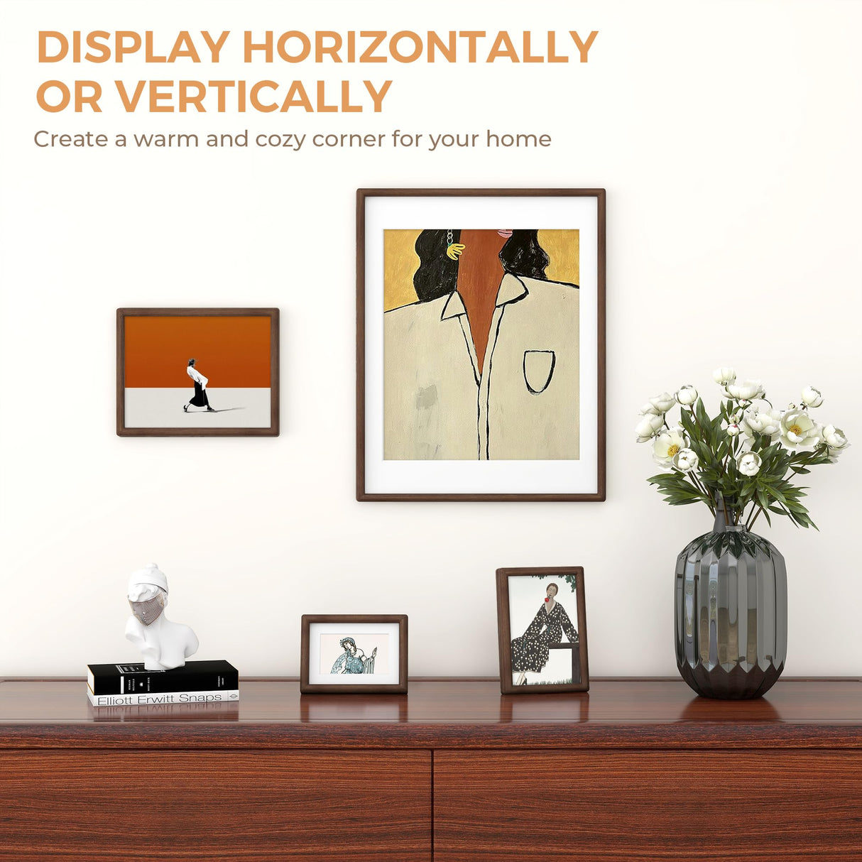 Axeman 8 x 10 Picture Frame - Solid Walnut Frame 8x10 Matted to 5x7 - Rounded Corner Walnut Photo Frame 8 by 10 with Tempered Glass - Natural Wood Picture Frame with Removable Ivory Mat - Walnut Axeman