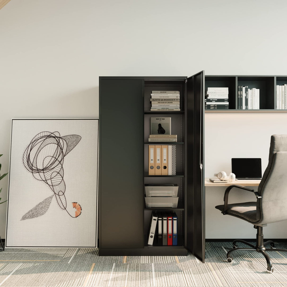 STANI Garage Storage Cabinet, Metal Storage Cabinet with 4 Adjustable Shelves, 71" Steel Lockable File Cabinet, Locking Steel Storage Cabinet for Office,Home,Garage,Gym,School STANI