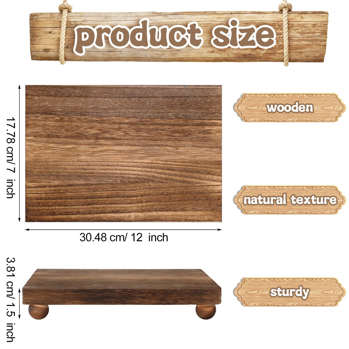 Wood Pedestal Stand Kitchen Soap Tray Farmhouse Wooden Riser Stand for Kitchen Bathroom Counter Table Decor Plant Candle Vases Display (Dark Brown, 12 x 7 inch) Amyhill