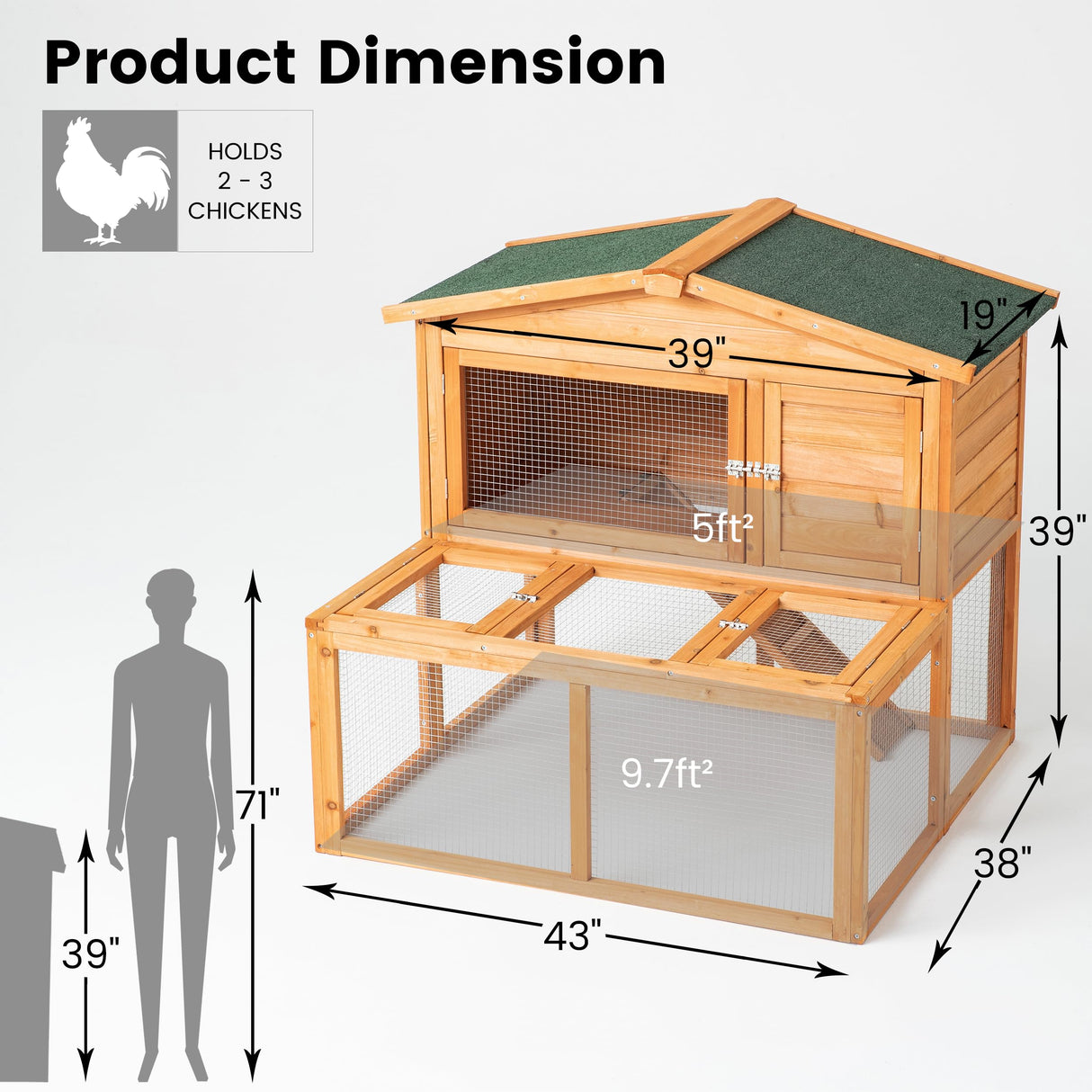 TAKUKA Outdoor Mobile Wooden Chicken Coop with Run, Small Animals Rabbit Hutch with Nest Box, 2 Story Duck Cage Hutch with Weatherproof for Backyard (43W*38D*39H) TAKUKA