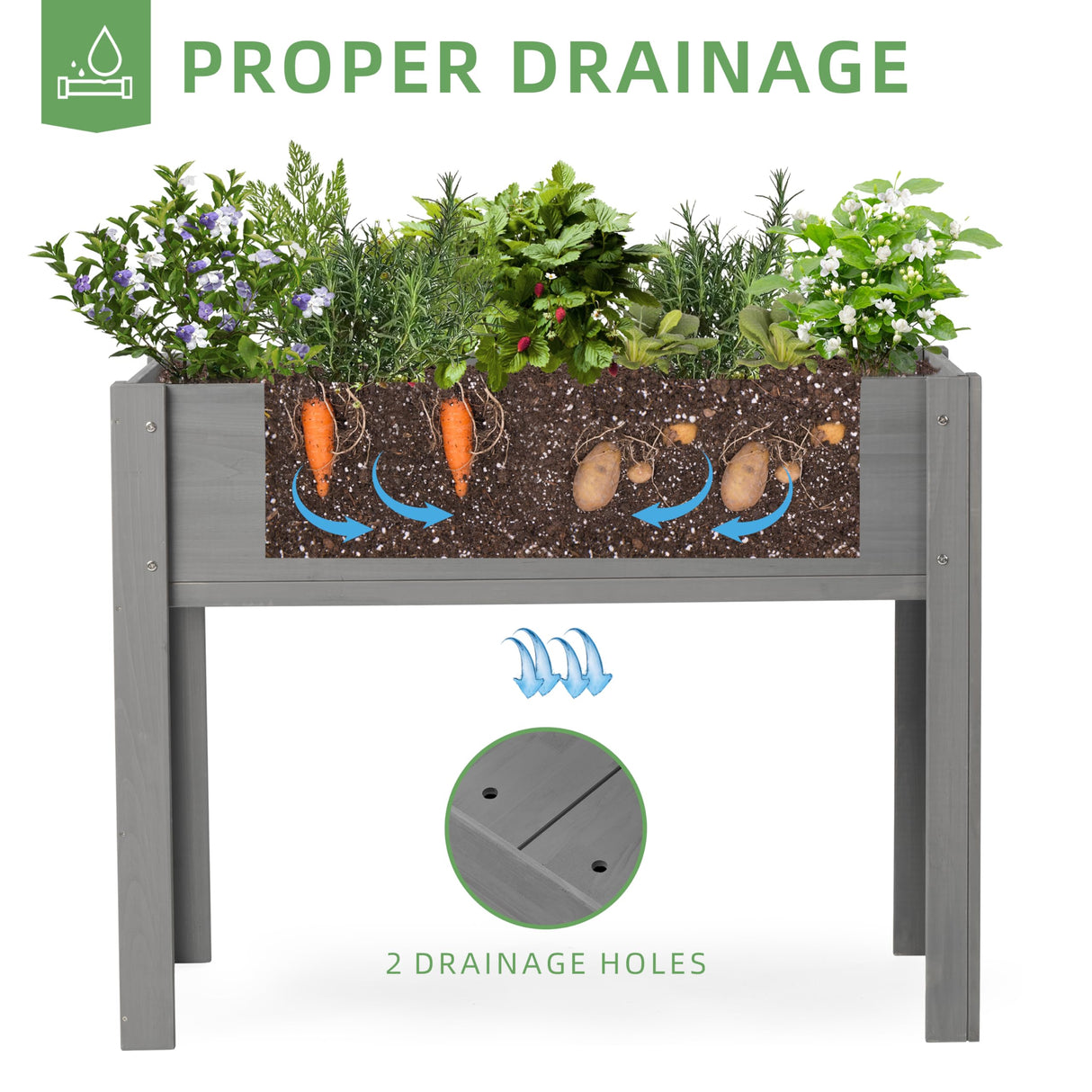 40x20x31 inch Raised Garden Bed with Legs, Elevated Wooden Planter Box for Outdoor Plants Flowers Fruits Vegetable Herb Growing Mederla